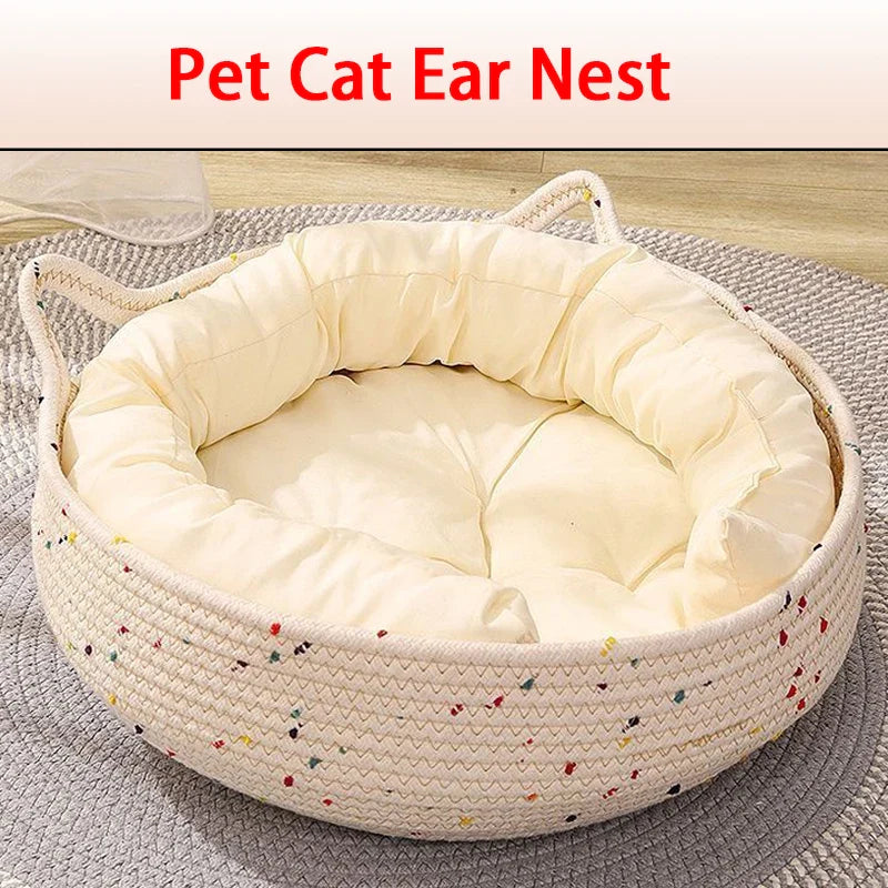 Four Seasons Woven Cat Bed with Removable Cushion-My Little Pet