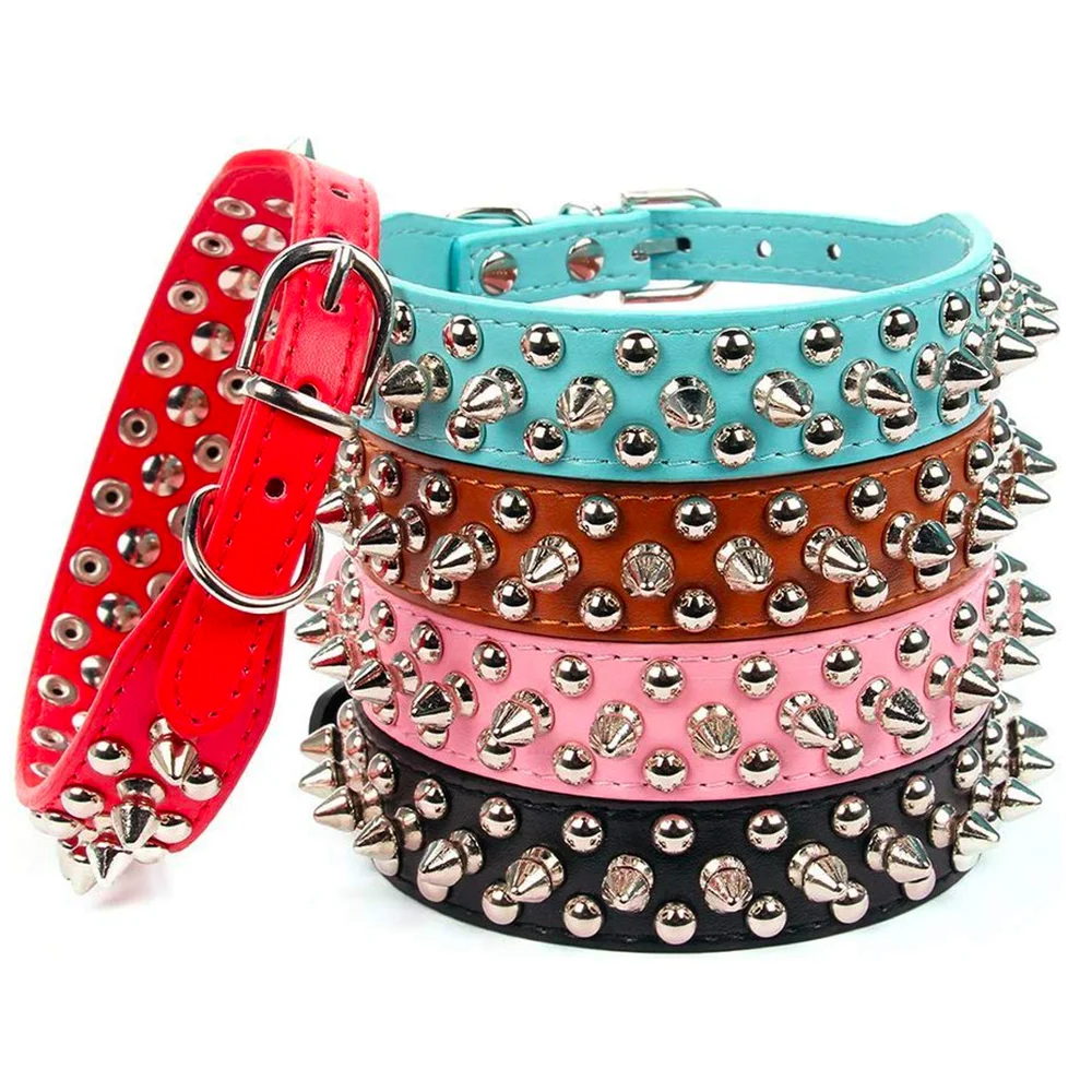 Stylish Leather Dog Collar with Punk Rivets-My Little Pet