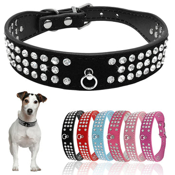 Elegant Rhinestone Suede Leather Dog Collar - Available in Multiple Colors-My Little Pet