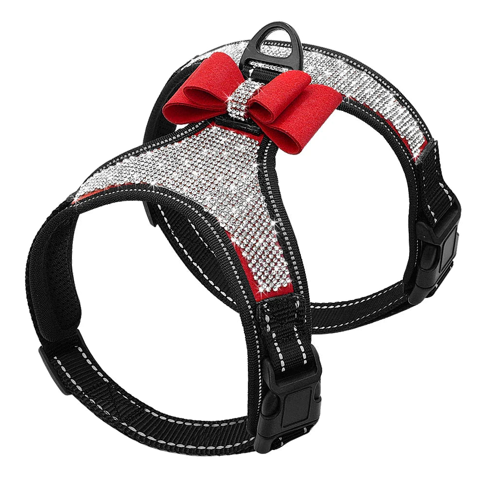 Reflective Rhinestone Dog Harness with Bowknot for Small to Medium Breeds-My Little Pet