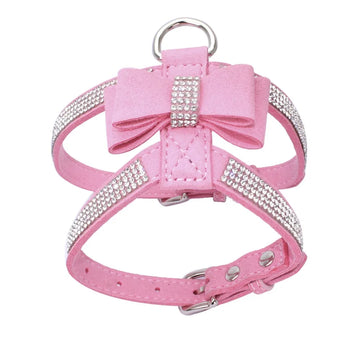 Elegant Velvet Leather Pet Harness with Rhinestone Bow-My Little Pet