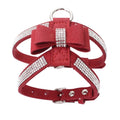 Elegant Velvet Leather Pet Harness with Rhinestone Bow-My Little Pet