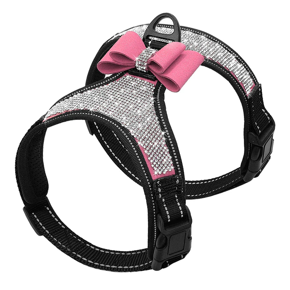 Reflective Rhinestone Dog Harness with Bowknot for Small to Medium Breeds-My Little Pet