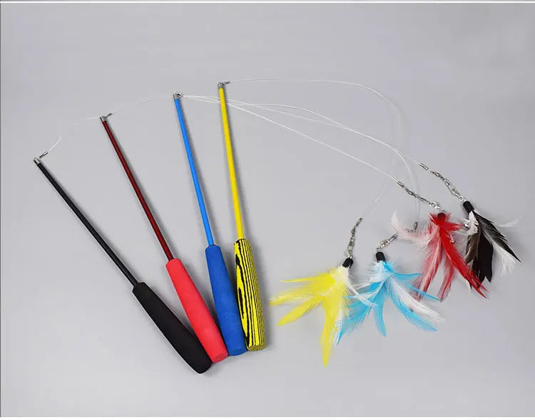 Retractable Cat Teaser Wand with Feather and Bell Attachments-My Little Pet