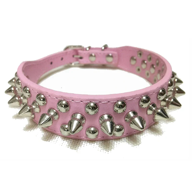 Stylish Leather Dog Collar with Punk Rivets-My Little Pet