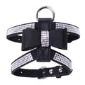 Elegant Velvet Leather Pet Harness with Rhinestone Bow-My Little Pet