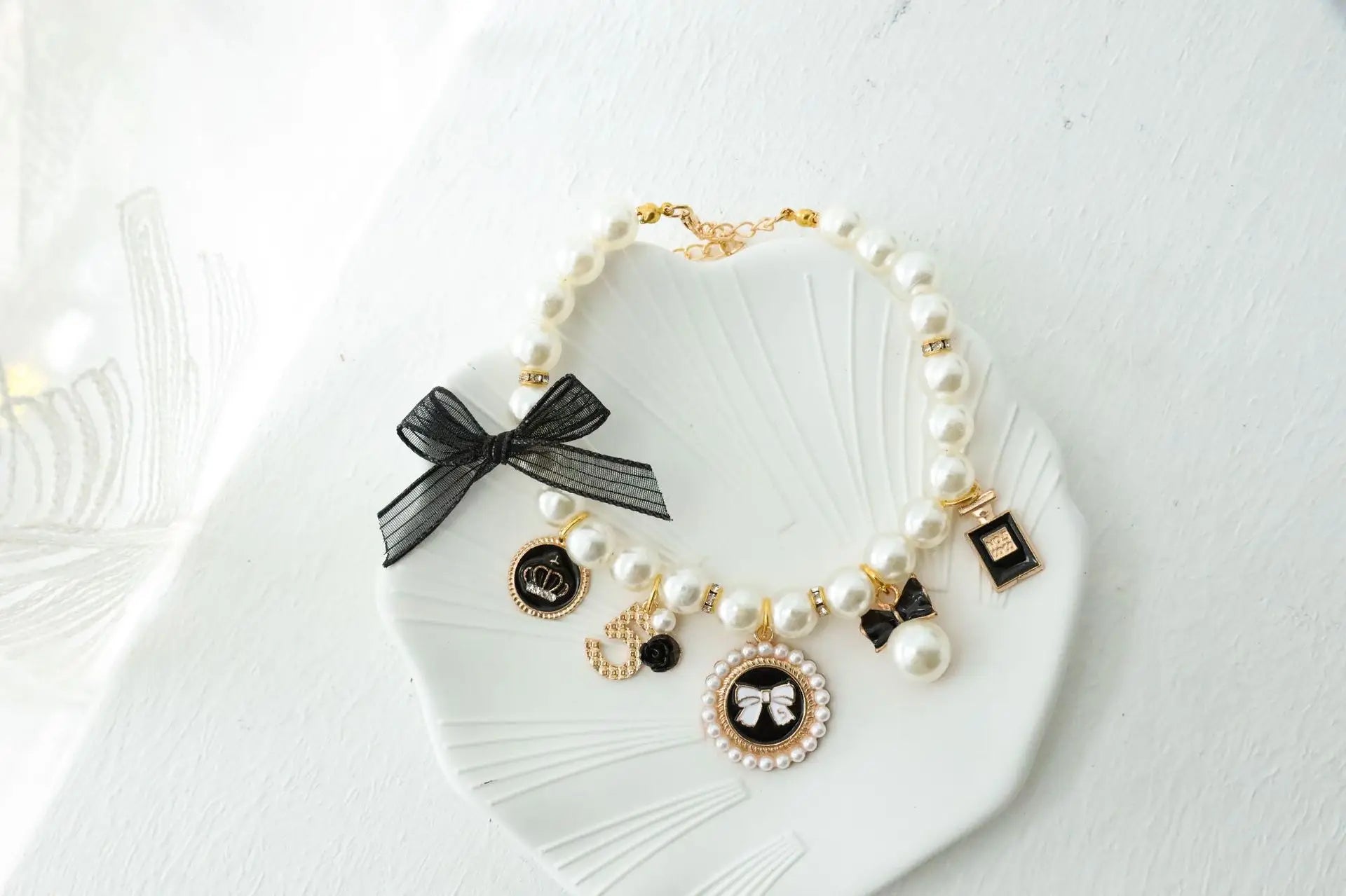 Elegant Pet Pearl Collar with Rhinestone Accents-My Little Pet