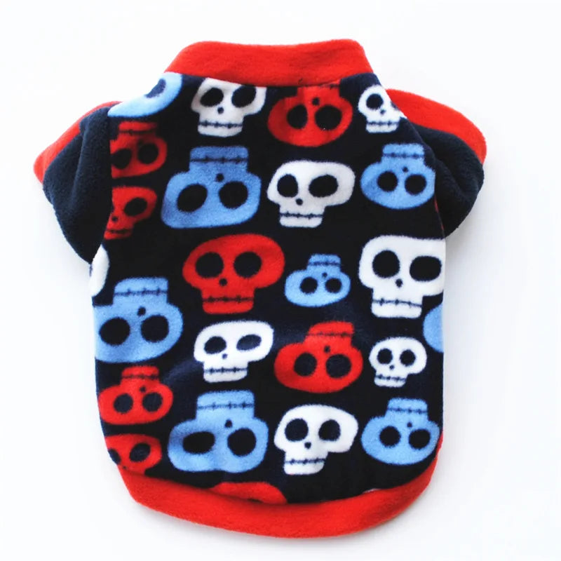 Warm Fleece Skull Print Dog Jacket - French Bulldog Pullover-My Little Pet