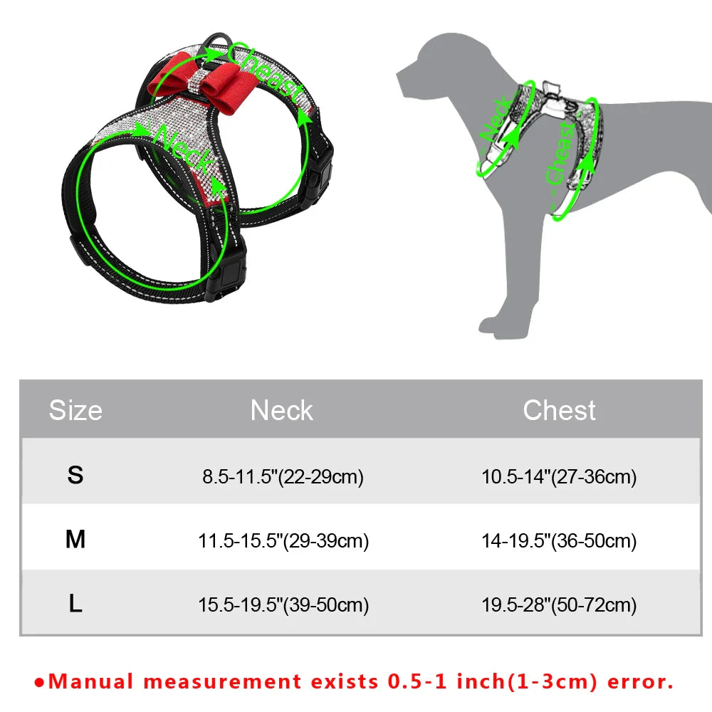 Reflective Rhinestone Dog Harness with Bowknot for Small to Medium Breeds-My Little Pet