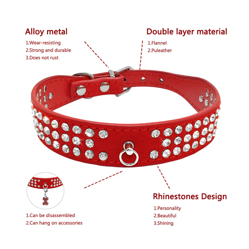 Elegant Rhinestone Suede Leather Dog Collar - Available in Multiple Colors-My Little Pet