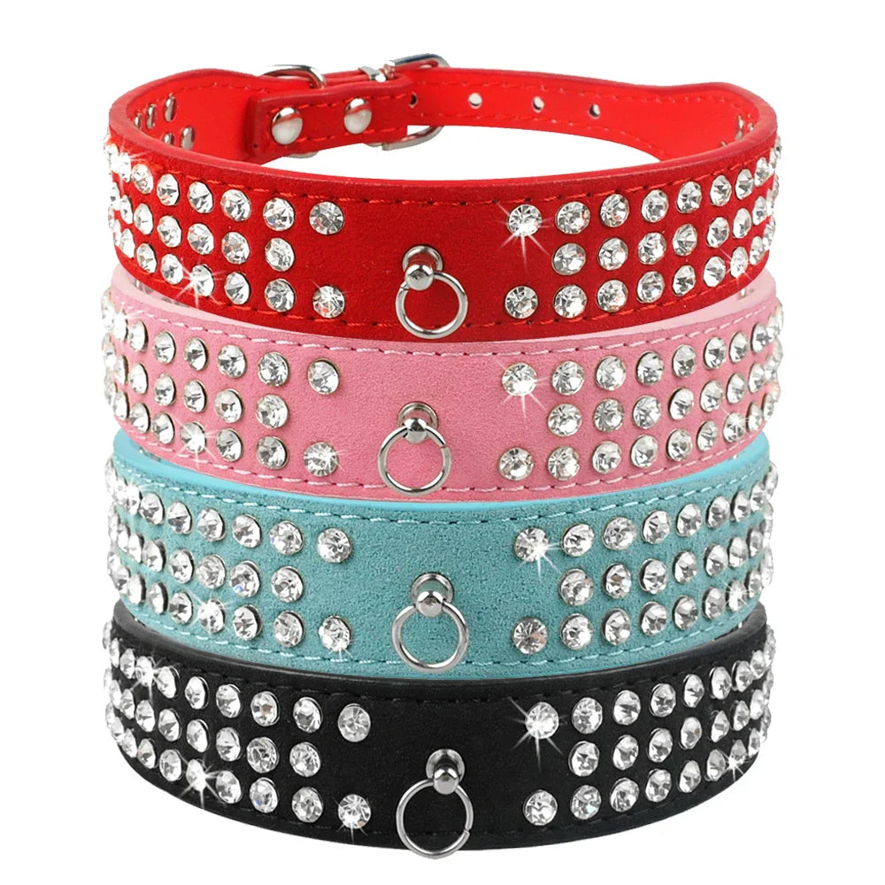 Elegant Rhinestone Suede Leather Dog Collar - Available in Multiple Colors-My Little Pet