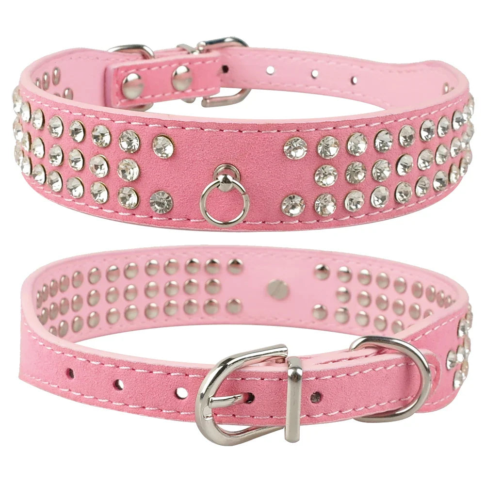 Elegant Rhinestone Suede Leather Dog Collar - Available in Multiple Colors-My Little Pet