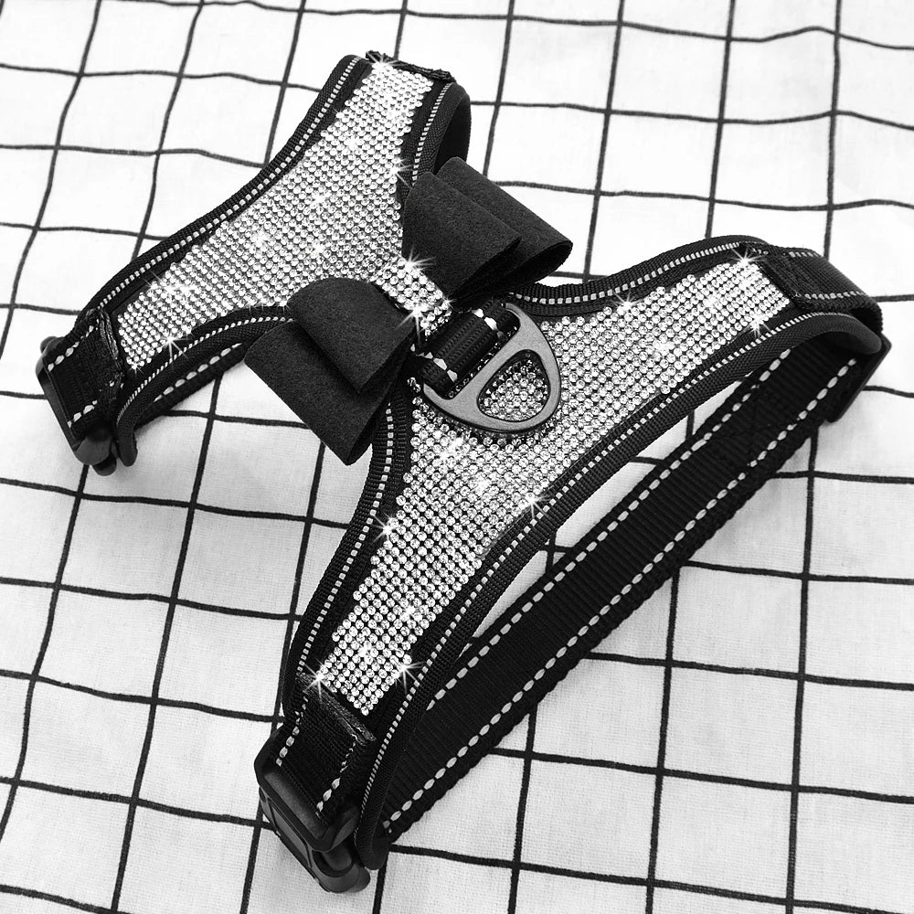 Reflective Rhinestone Dog Harness with Bowknot for Small to Medium Breeds-My Little Pet