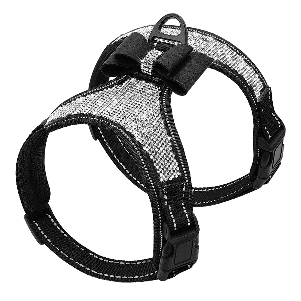 Reflective Rhinestone Dog Harness with Bowknot for Small to Medium Breeds-My Little Pet