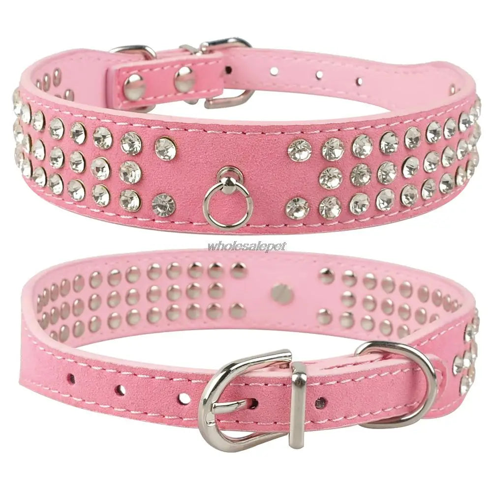 Elegant Rhinestone Suede Leather Dog Collar - Available in Multiple Colors-My Little Pet