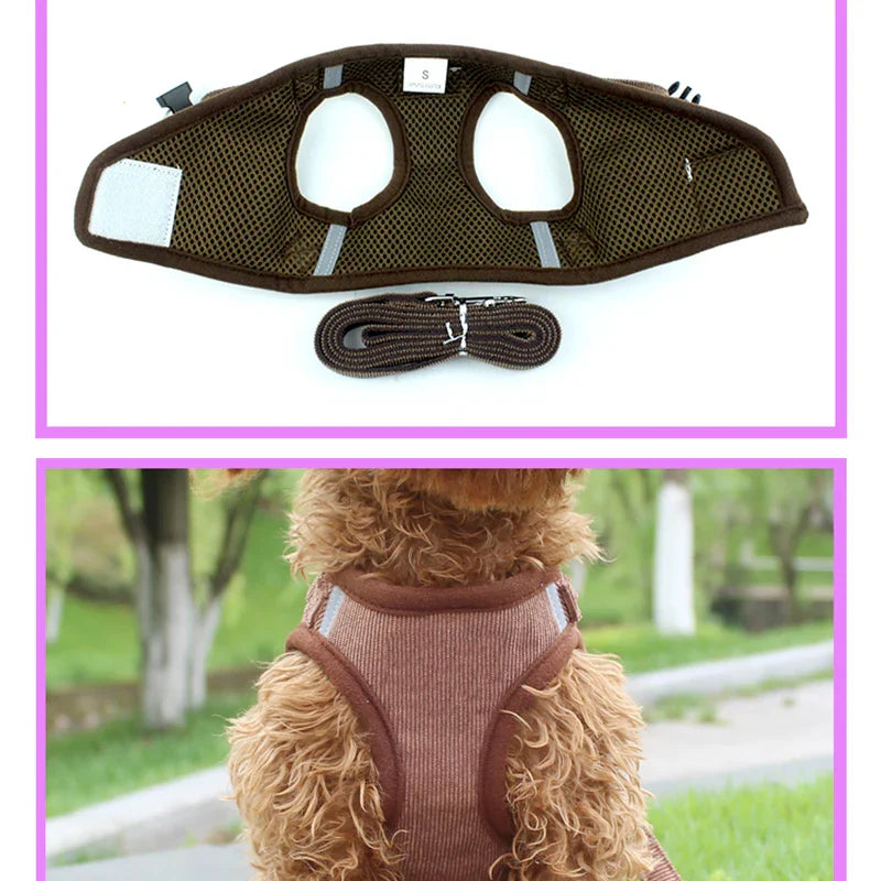 Reflective Corduroy Dog Harness and Leash Set-My Little Pet