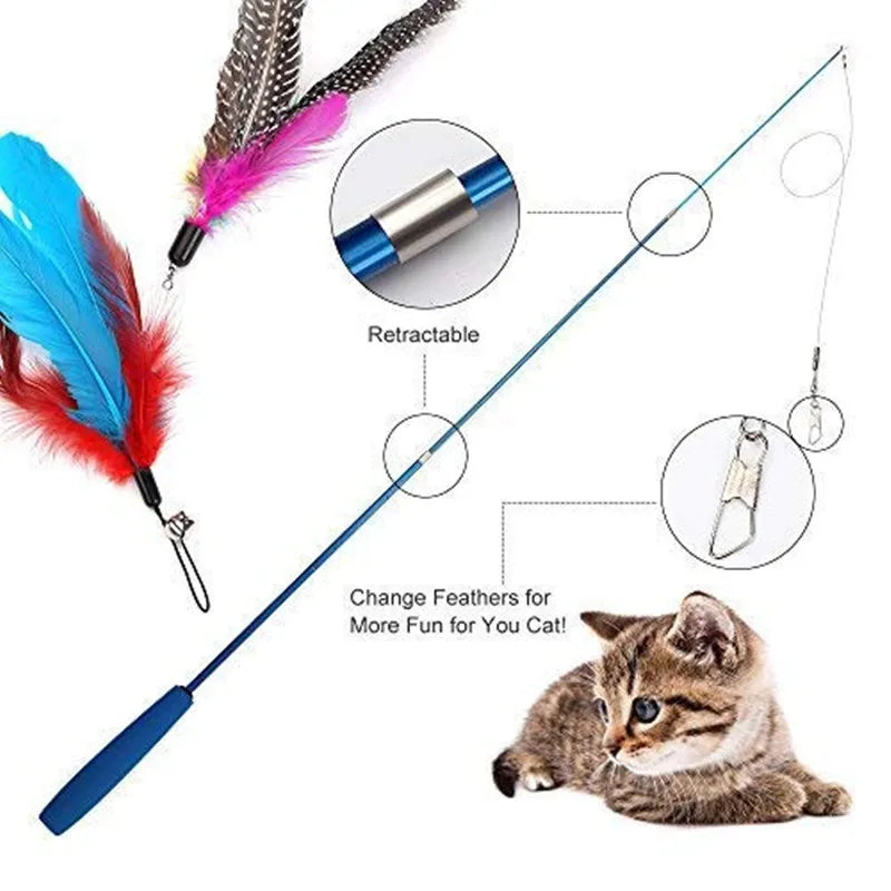 Retractable Cat Teaser Wand with Feather and Bell Attachments-My Little Pet