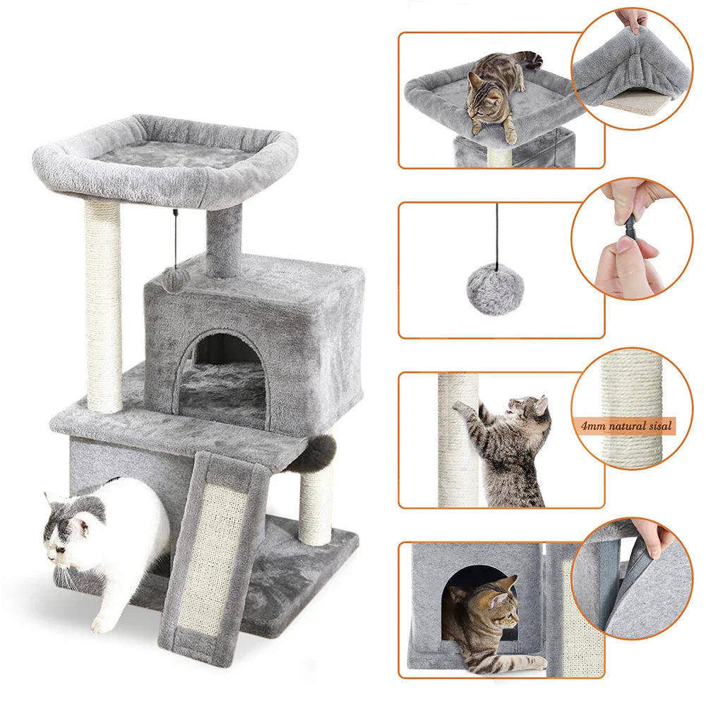 Multi-Level Cat Tree Tower with Scratching Post and Cozy Condo-My Little Pet