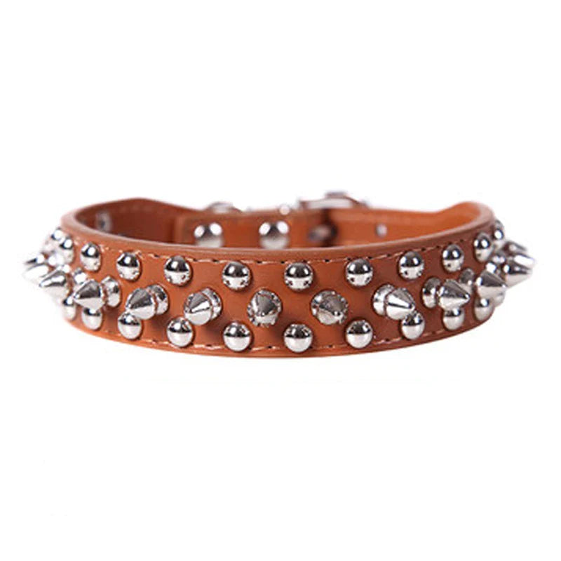 Stylish Leather Dog Collar with Punk Rivets-My Little Pet