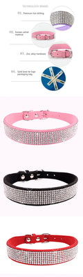 Elegant Suede Leather Dog Collar with Rhinestones-My Little Pet