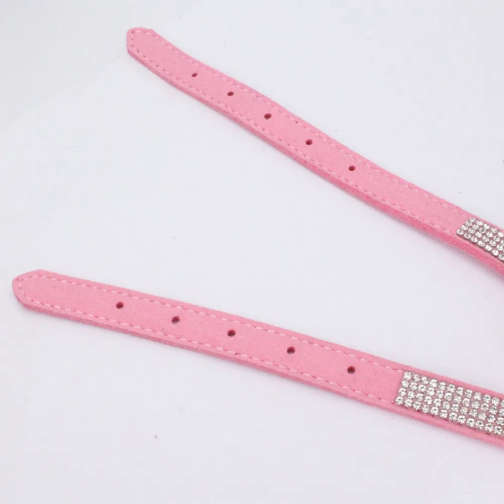 Elegant Velvet Leather Pet Harness with Rhinestone Bow-My Little Pet