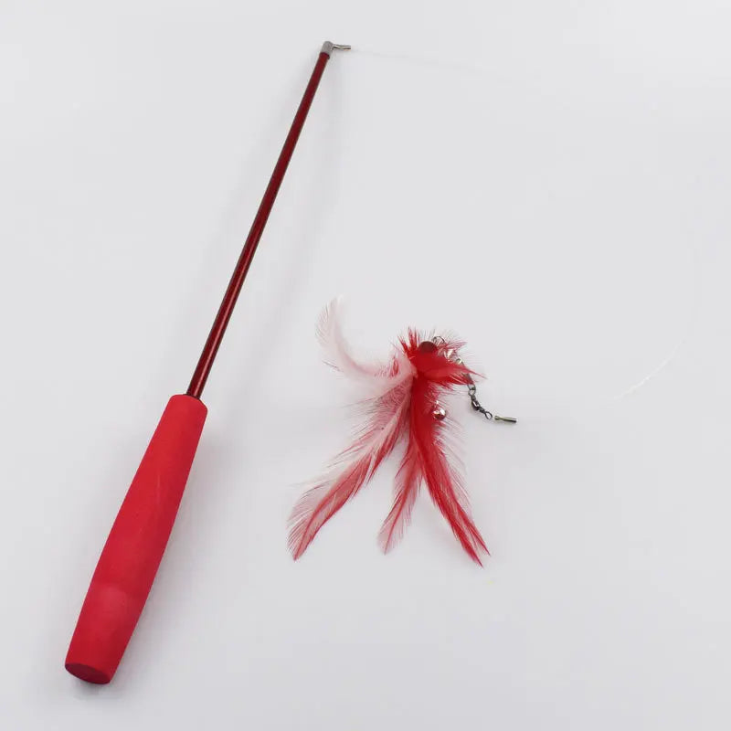 Retractable Cat Teaser Wand with Feather and Bell Attachments-My Little Pet