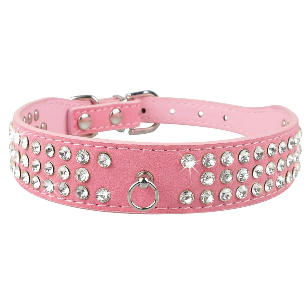 Elegant Rhinestone Suede Leather Dog Collar - Available in Multiple Colors-My Little Pet