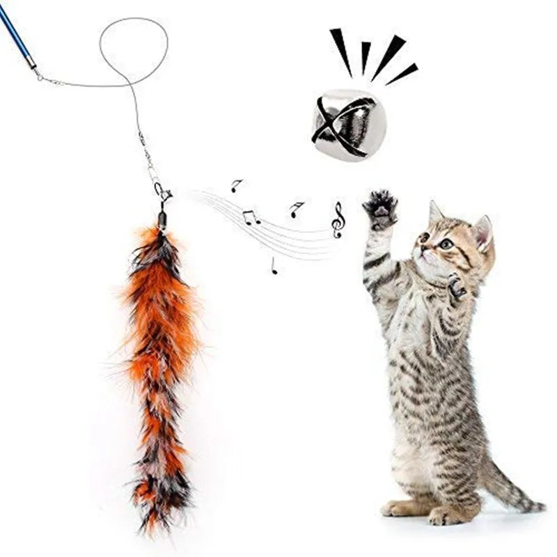 Retractable Cat Teaser Wand with Feather and Bell Attachments-My Little Pet