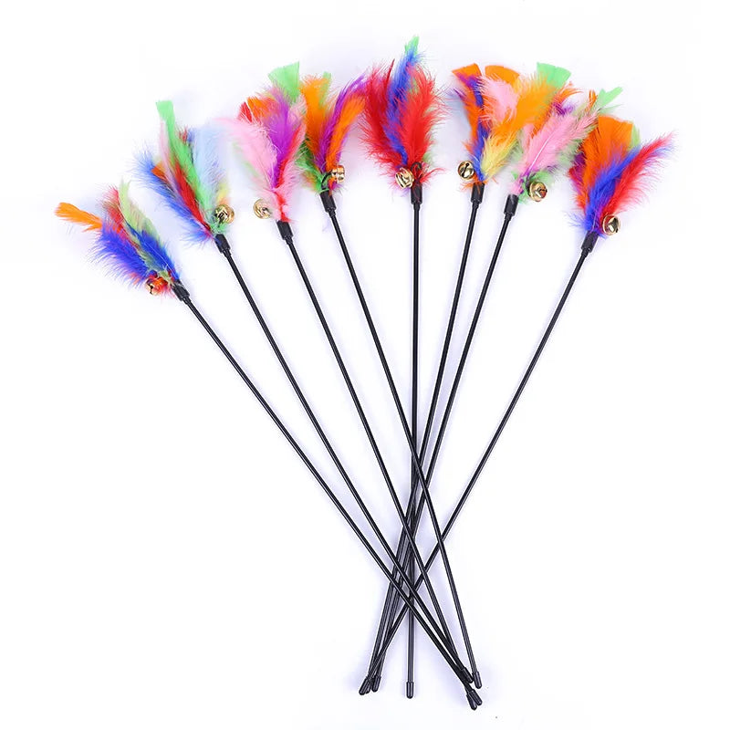 5 Cat Teaser Wand Set – Interactive Feather Toys with Bells-My Little Pet