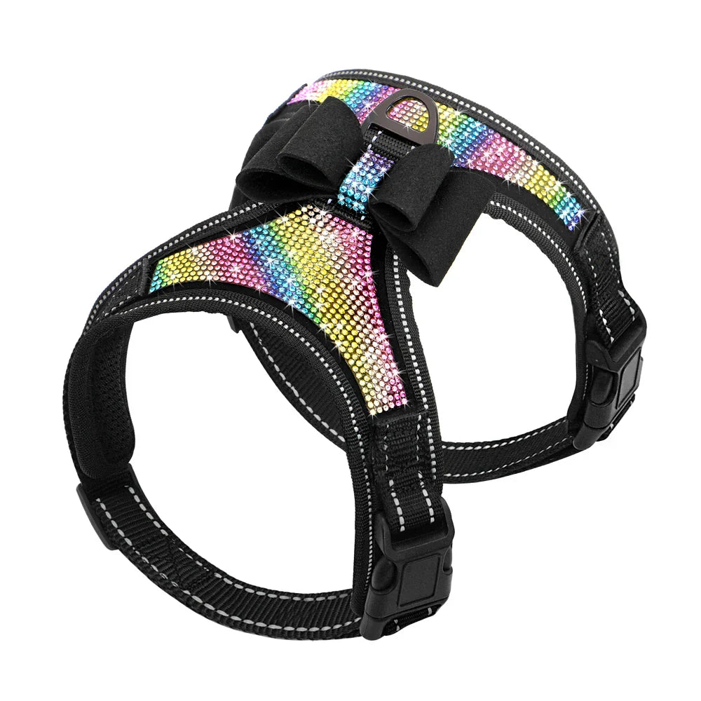 Reflective Rhinestone Dog Harness with Bowknot for Small to Medium Breeds-My Little Pet