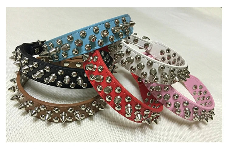 Stylish Leather Dog Collar with Punk Rivets-My Little Pet