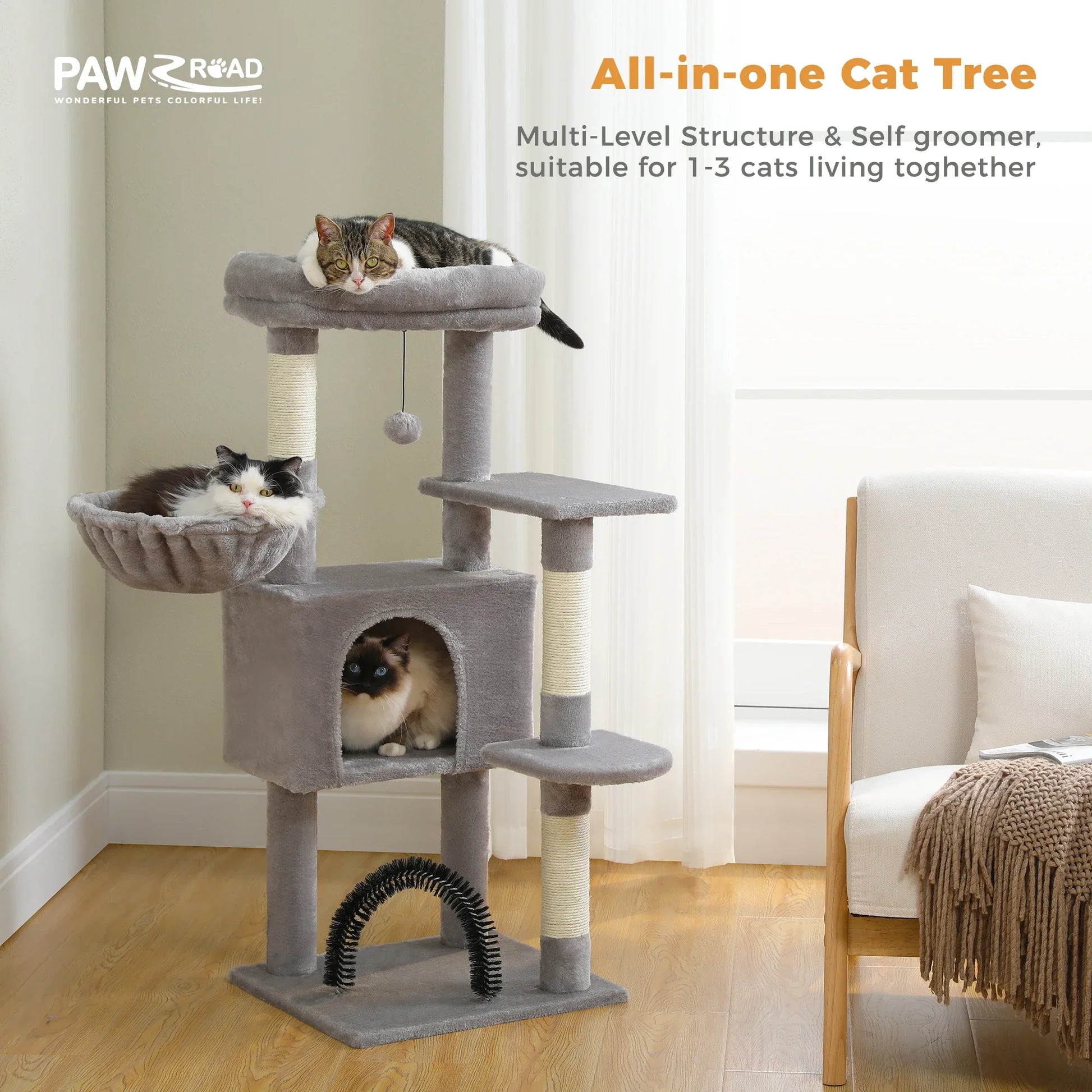 Indoor Cat Tree Tower with Self Groomer-My Little Pet