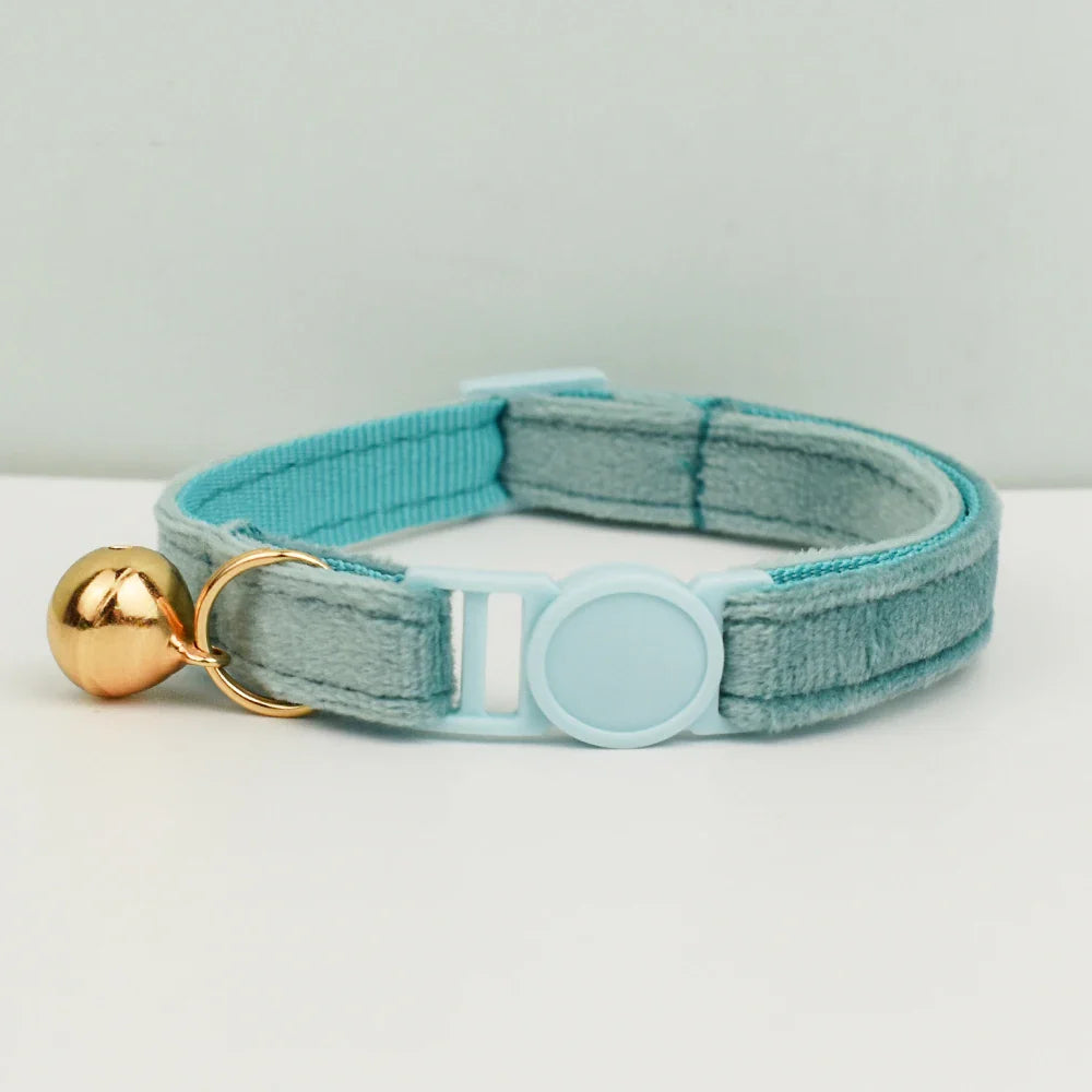 Velvet Cat Collar with Adjustable Safety and Bell-My Little Pet