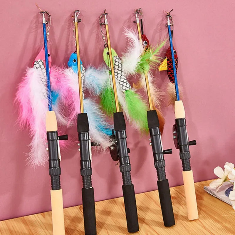 Retractable Feather Wand Cat Toy - Telescopic Fishing Rod Design-My Little Pet