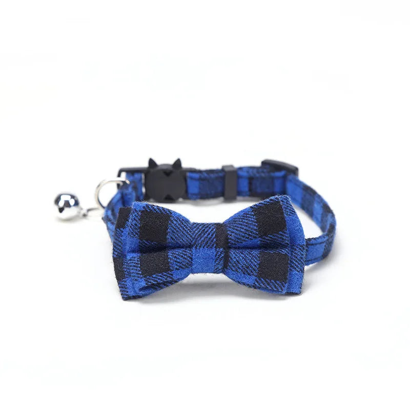 Adjustable Plaid Christmas Cat Collar with Bow Tie and Bell - Breakaway Design for Pets-My Little Pet