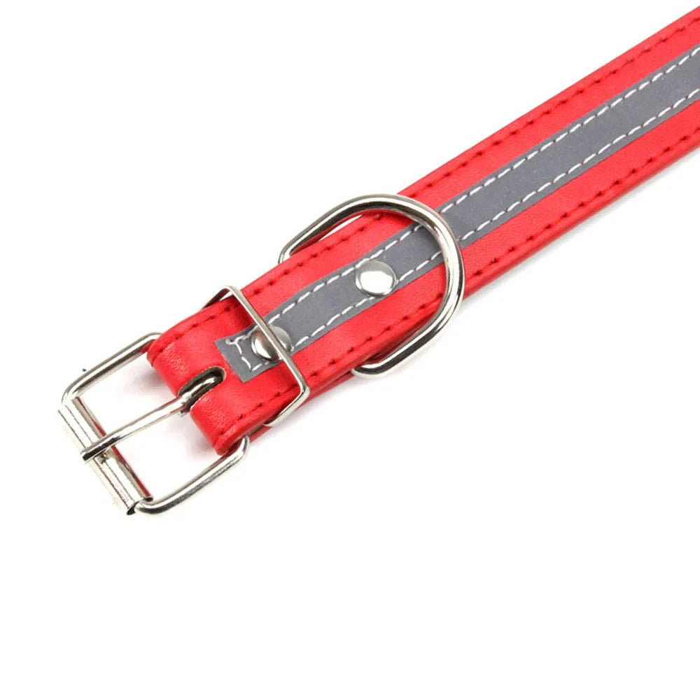 Reflective Leather Dog Collar for Enhanced Safety-My Little Pet