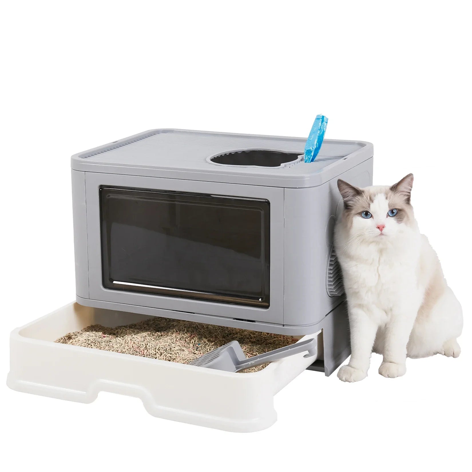 Foldable Cat Litter Box with Front Entry & Top Exit-My Little Pet