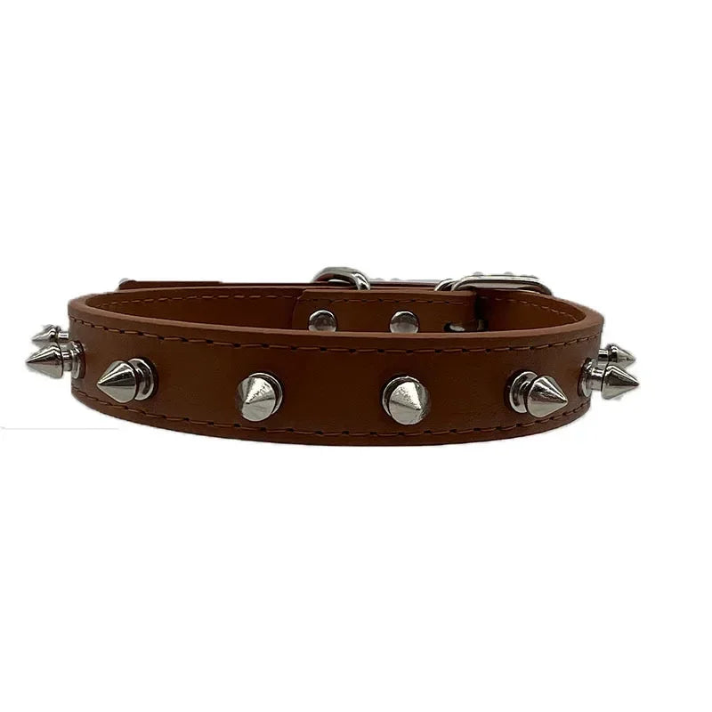 Leather Spiked Dog & Cat Collar - Stylish Studded Neck Strap for Pets-My Little Pet