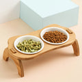 Elevated Bamboo Double Bowls for Cats and Small Dogs - Anti-Leak Design-My Little Pet