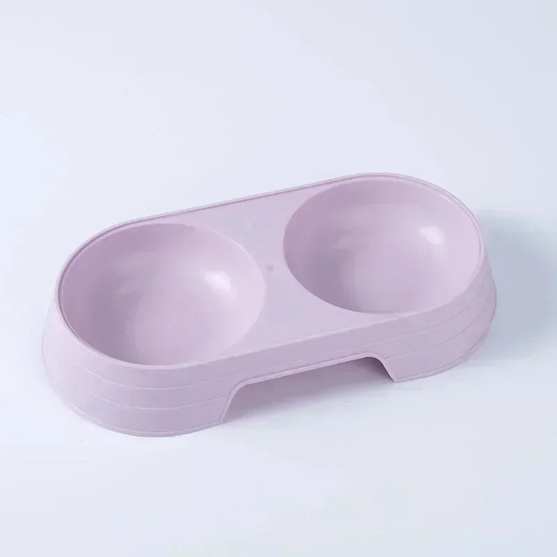 Macaron Pet Double Bowl - Plastic Feeding Tray for Cats & Dogs, Food & Water Feeder-My Little Pet