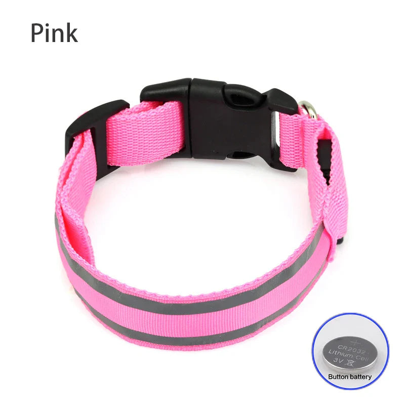 Reflective LED Dog Collar - USB Rechargeable and Button Battery Options-My Little Pet