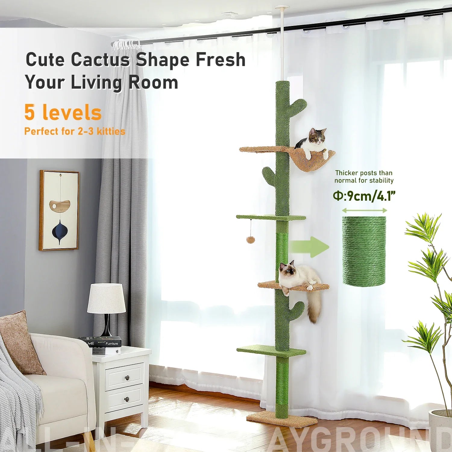 Floor-to-Ceiling Cat Tree - 228-274cm Tall Cat Climbing Tower-My Little Pet