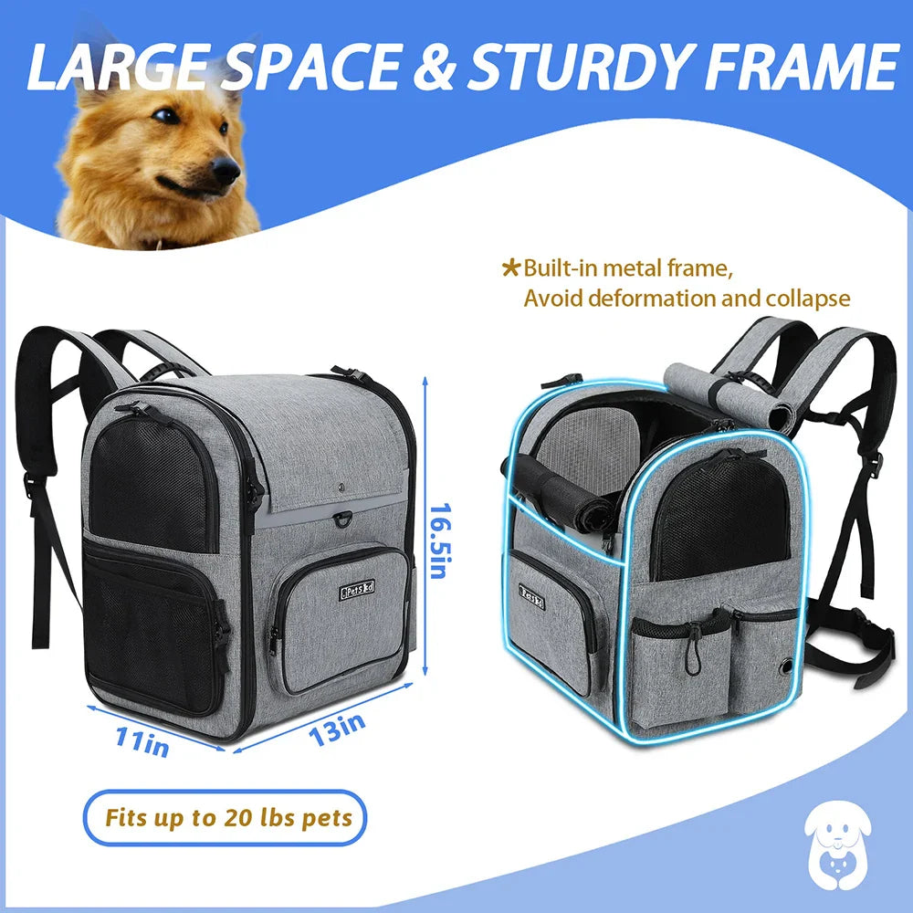 Double Shoulder Pet Backpack for Small Dogs - Sturdy, Breathable, and Foldable-My Little Pet