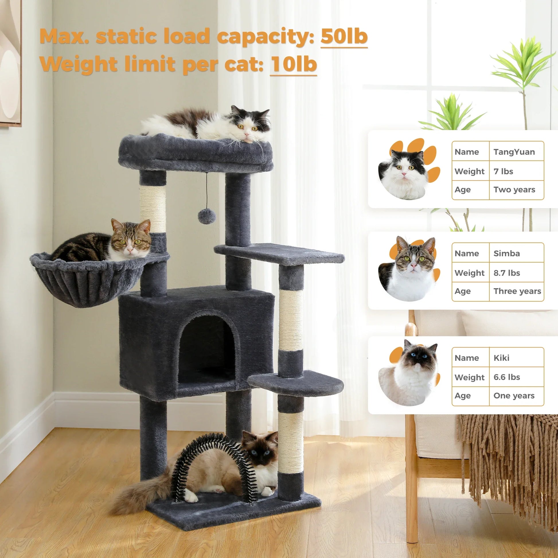 Plush Cat Tree Tower with Cozy Hammock and Scratching Posts-My Little Pet