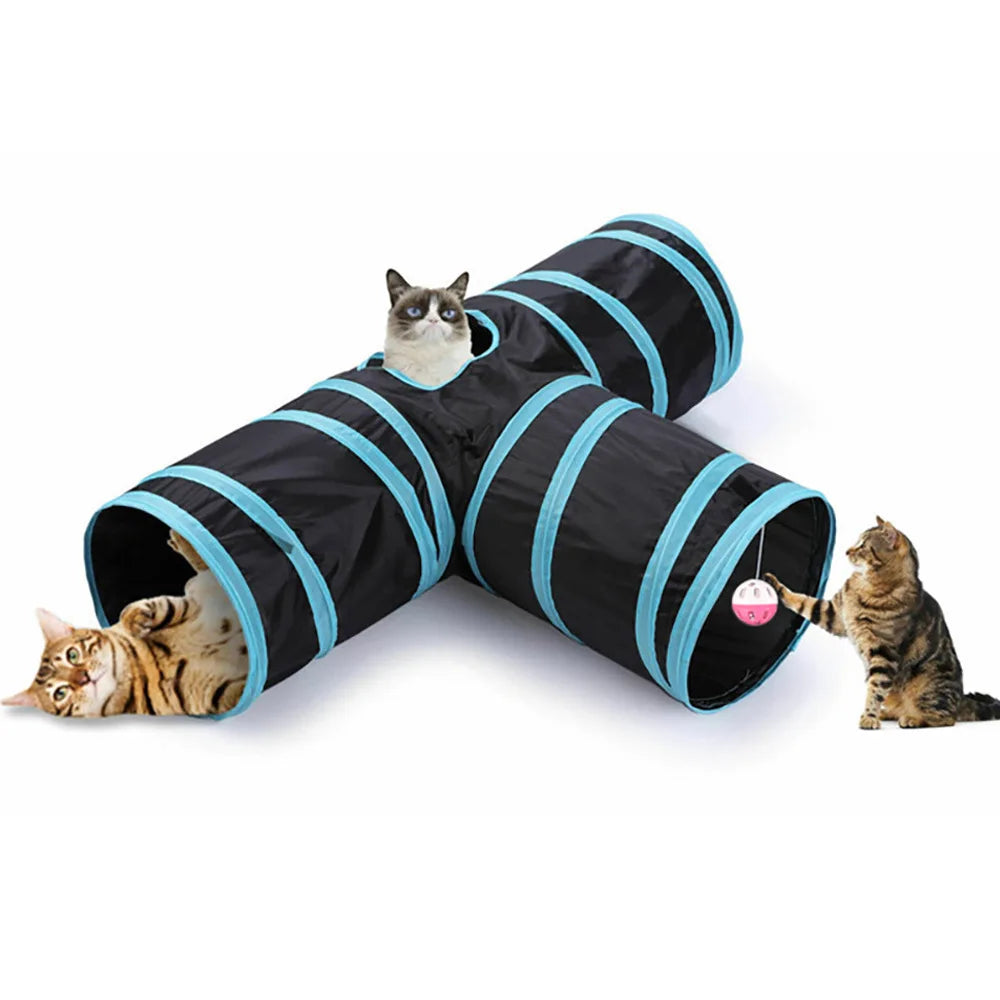 Foldable Cat Tunnel with Interactive Toy - Breathable Play Tunnel for Indoor Cats-My Little Pet