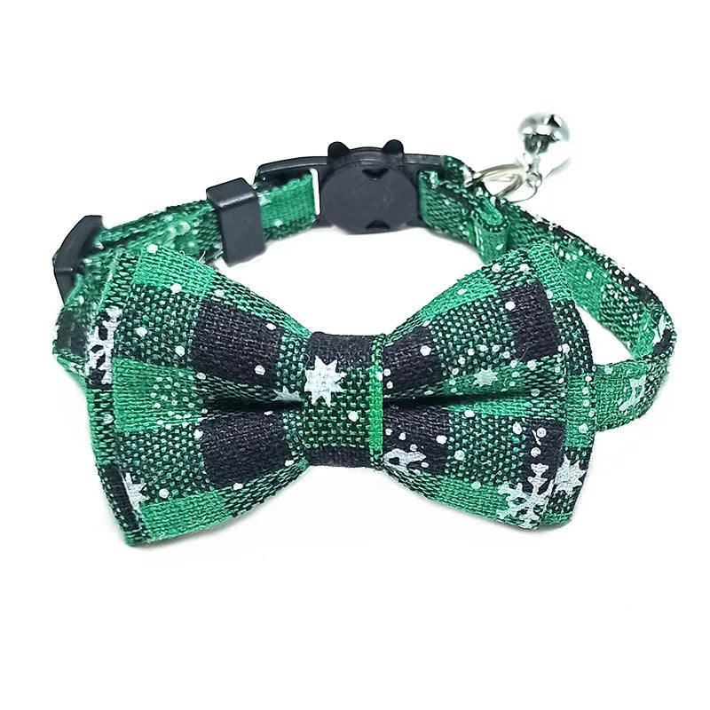 Adjustable Plaid Christmas Cat Collar with Bow Tie and Bell - Breakaway Design for Pets-My Little Pet