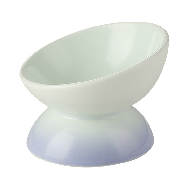 Gradient Ceramic Raised Cat Bowl - Tilted Design for Pet Feeding-My Little Pet