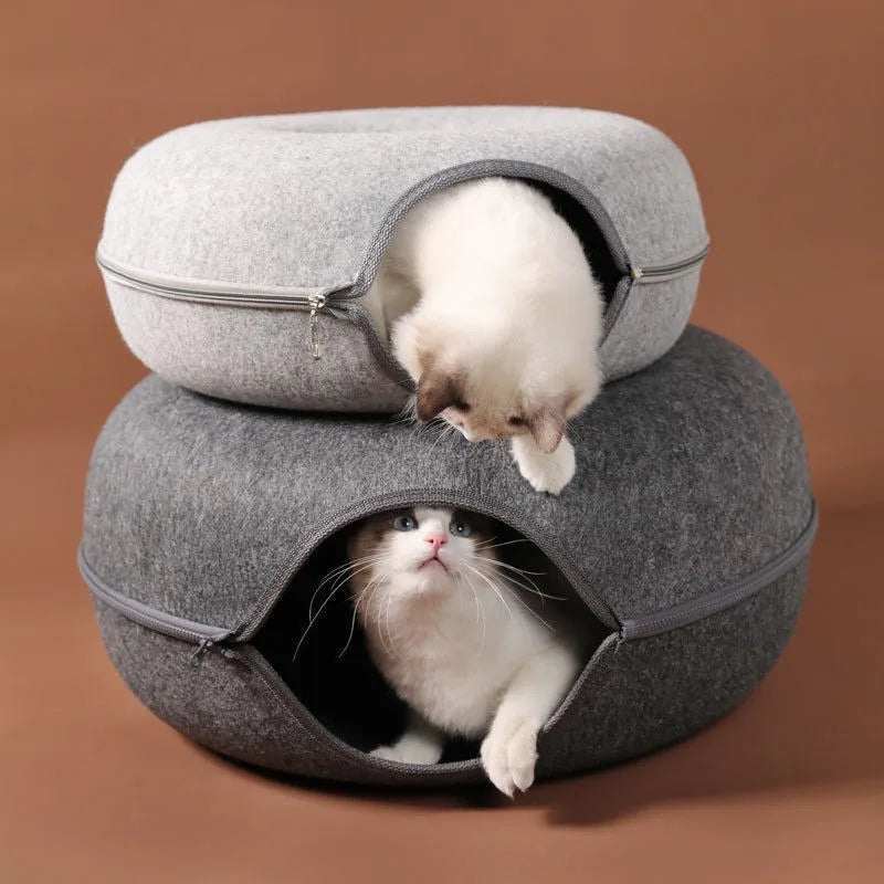 Donut-Shaped Cat Bed & Interactive Tunnel – Cozy Kitten House for Play and Rest-My Little Pet