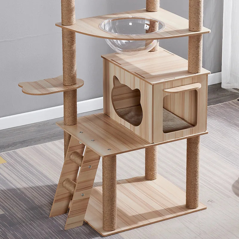 Multi-Level Cat Tree Tower with Sisal Scratching Posts and Transparent Hammocks-My Little Pet