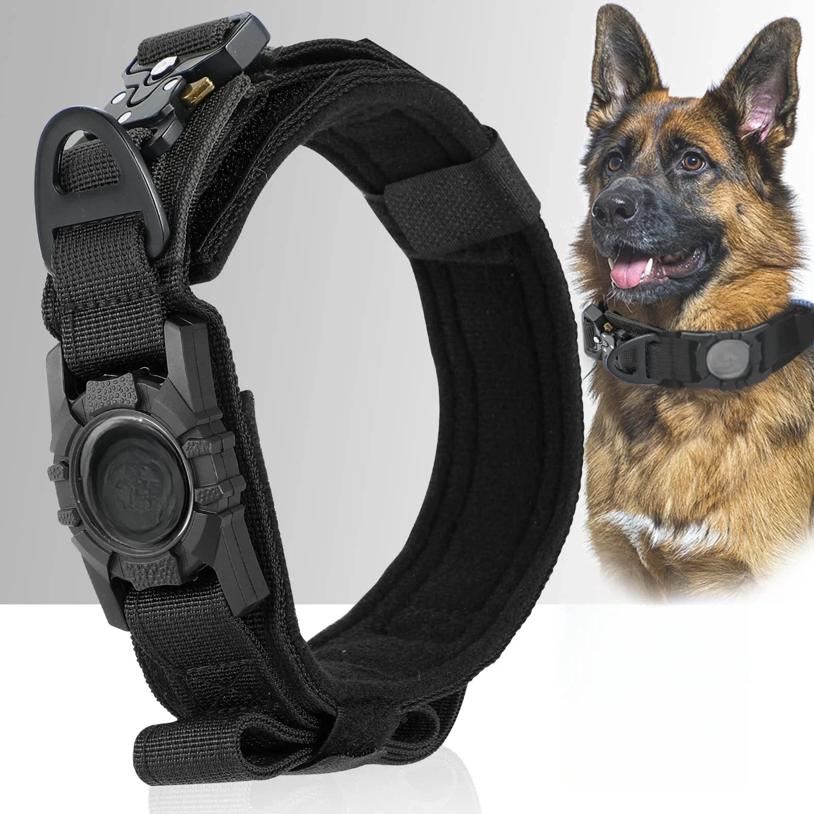 Adjustable Tactical Dog Collar with AirTag Holder for Medium and Large Dogs-My Little Pet